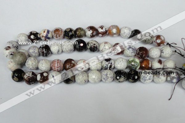 CAG1551 15.5 inches 14mm faceted round fire crackle agate beads