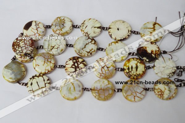 CAG1571 15.5 inches 25mm coin fire crackle agate beads wholesale