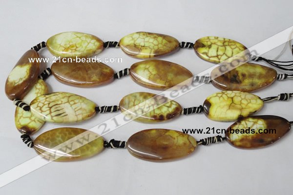 CAG1579 15.5 inches 20*40mm twisted oval fire crackle agate beads