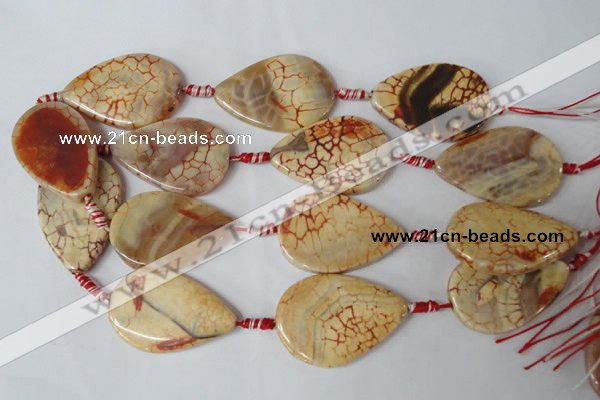 CAG1585 15.5 inches 30*45mm flat teardrop fire crackle agate beads