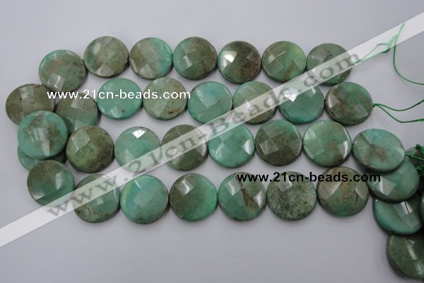 CAG1615 15.5 inches 25mm faceted coin green grass agate beads