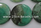 CAG1616 15.5 inches 30mm faceted coin green grass agate beads