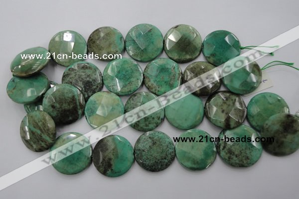 CAG1616 15.5 inches 30mm faceted coin green grass agate beads