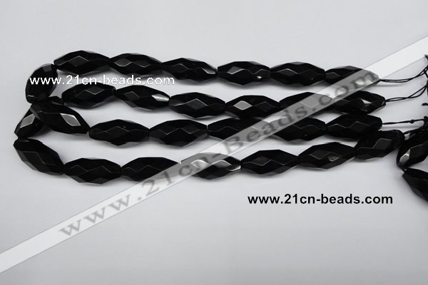 CAG1630 15.5 inches 13*30mm faceted rice black agate gemstone beads