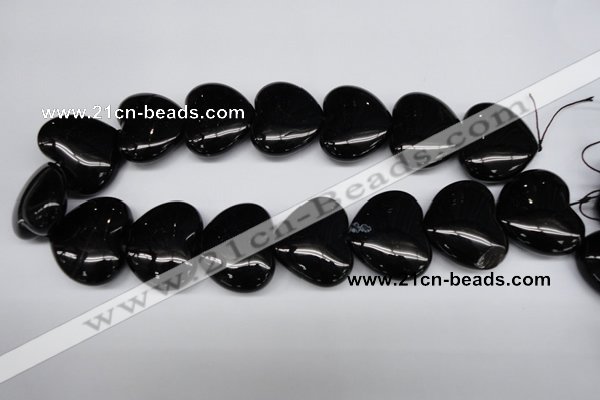 CAG1631 15.5 inches 32*32mm heart black agate gemstone beads