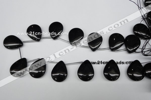 CAG1632 Top-drilled 25*32mm flat teardrop black agate gemstone beads