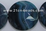 CAG1640 15.5 inches 35mm faceted coin blue agate gemstone beads