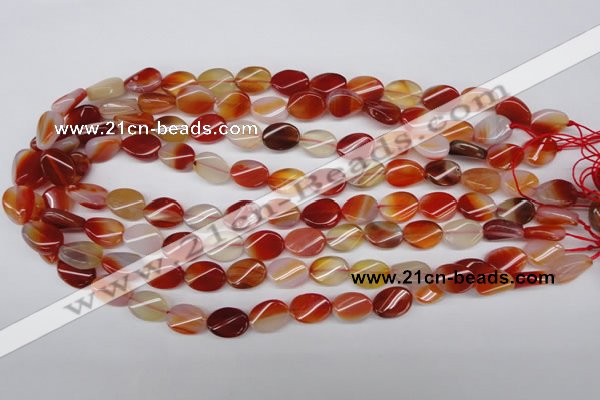 CAG1652 15.5 inches 10*14mm twisted oval red agate gemstone beads