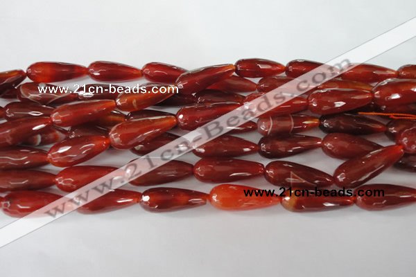 CAG1667 15.5 inches 10*30mm faceted teardrop red agate gemstone beads