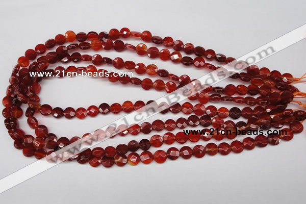 CAG1675 15.5 inches 8mm faceted coin red agate gemstone beads