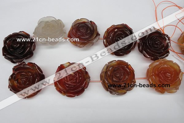 CAG1681 15.5 inches 30mm carved flower red agate gemstone beads