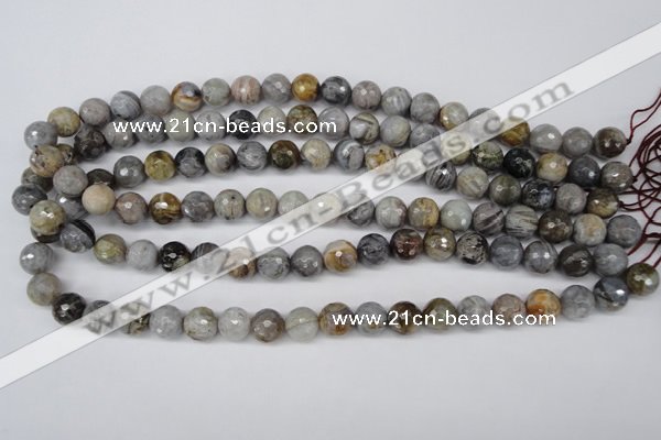 CAG1750 15.5 inches 8mm faceted round silver needle agate beads