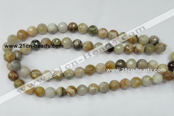 CAG1834 15.5 inches 12mm faceted round bamboo leaf agate beads