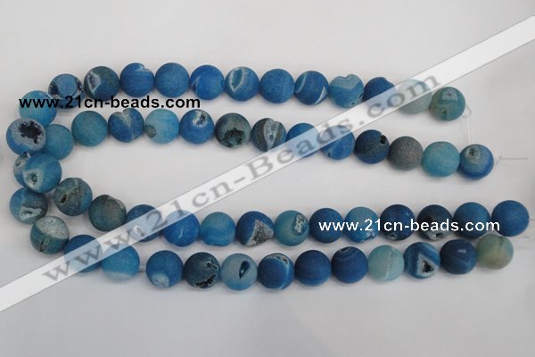 CAG1856 15.5 inches 14mm round matte druzy agate beads whholesale