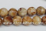 CAG1888 15.5 inches 12mm faceted round lemon crazy lace agate beads