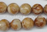 CAG1889 15.5 inches 14mm faceted round lemon crazy lace agate beads