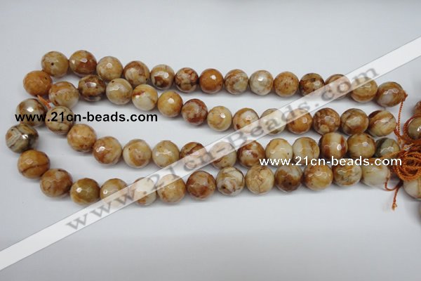 CAG1889 15.5 inches 14mm faceted round lemon crazy lace agate beads