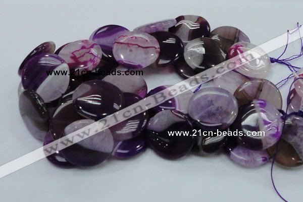 CAG201 15.5 inches 30mm flat round purple agate gemstone beads