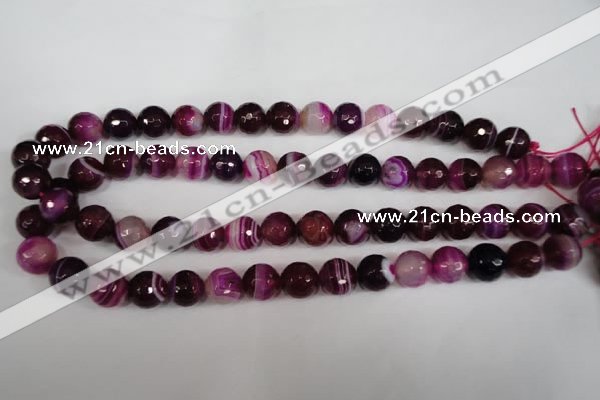 CAG2087 15.5 inches 10mm faceted round fuchsia line agate beads