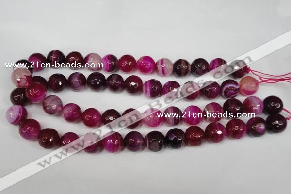 CAG2089 15.5 inches 14mm faceted round fuchsia line agate beads