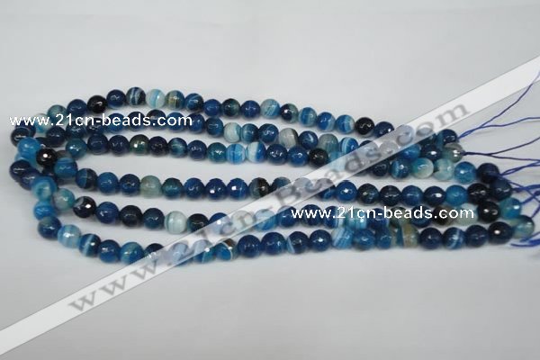 CAG2104 15.5 inches 8mm faceted round blue line agate beads