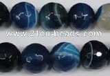 CAG2107 15.5 inches 14mm faceted round blue line agate beads