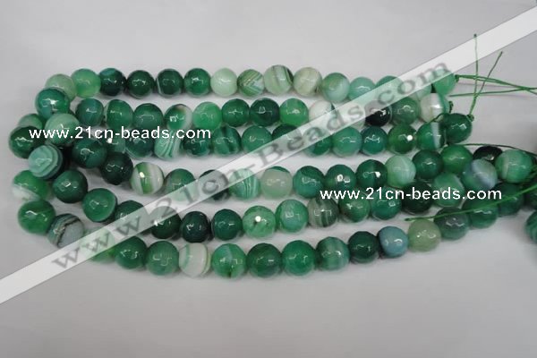 CAG2114 15.5 inches 10mm faceted round green line agate beads