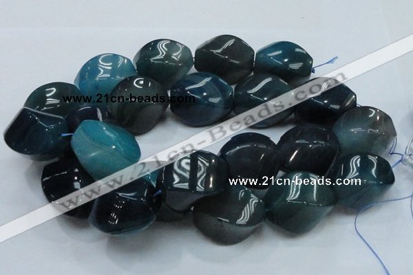 CAG222 15.5 inches 25*35mm twisted blue agate gemstone beads