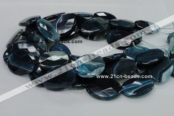 CAG224 15.5 inches 25*35mm faceted oval blue agate gemstone beads