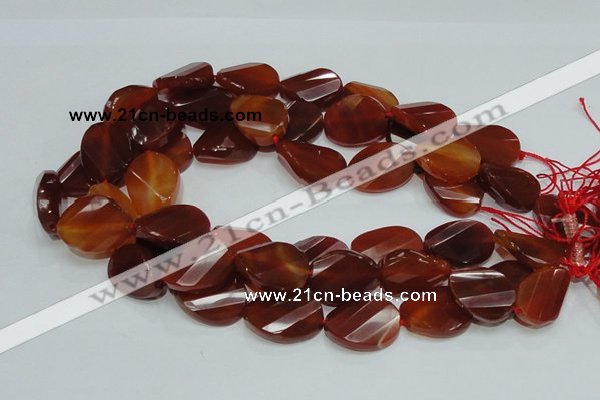 CAG229 15.5 inches 20*25mm faceted twisted oval red agate beads