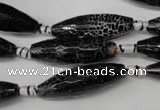 CAG2291 15.5 inches 10*30mm faceted rice fire crackle agate beads