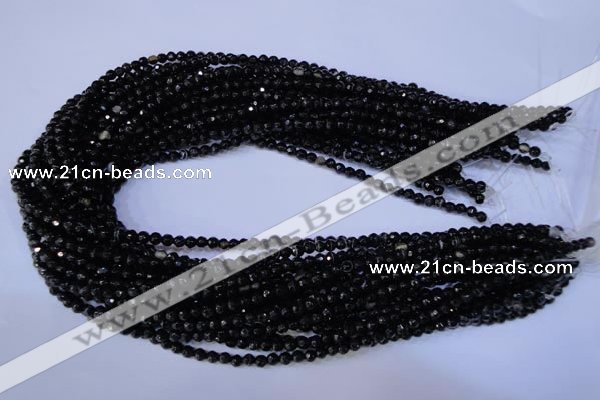 CAG2312 15.5 inches 4mm faceted round black line agate beads