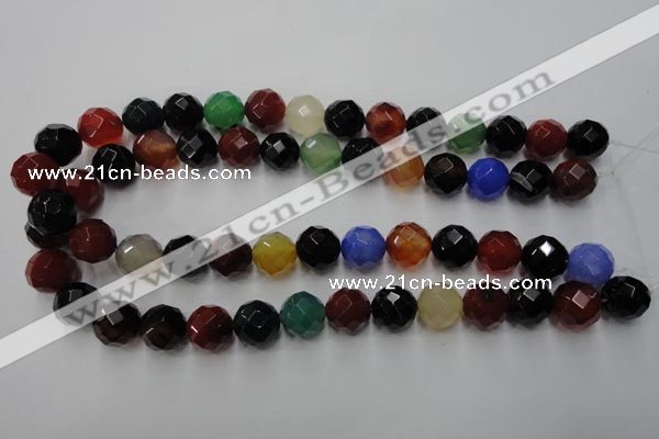 CAG2355 15.5 inches 14mm faceted round multi colored agate beads