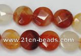 CAG2393 15.5 inches 14mm faceted coin red agate beads wholesale