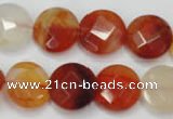 CAG2394 15.5 inches 16mm faceted coin red agate beads wholesale