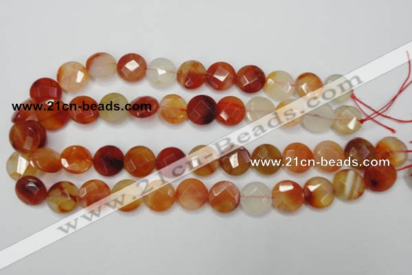 CAG2394 15.5 inches 16mm faceted coin red agate beads wholesale