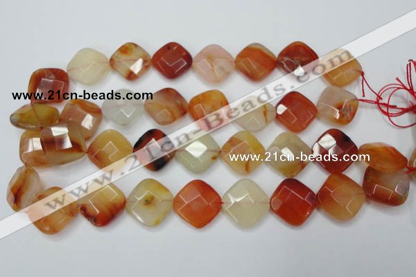 CAG2404 15.5 inches 20*20mm faceted diamond red agate beads wholesale