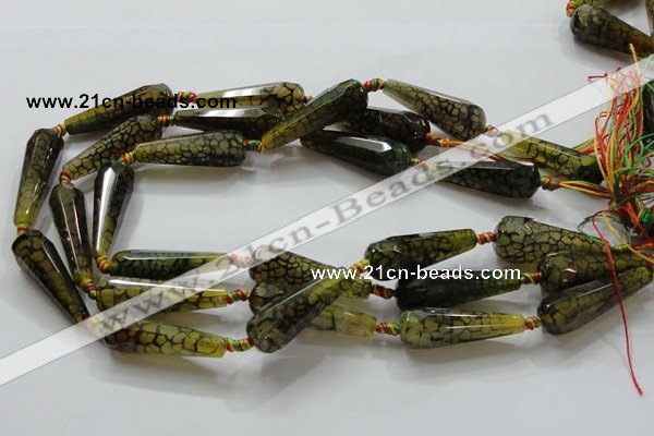 CAG246 15.5 inches 13*40mm faceted teardrop dragon veins agate beads