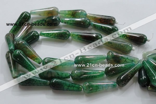 CAG253 15.5 inches 15*40mm teardrop green dragon veins agate beads