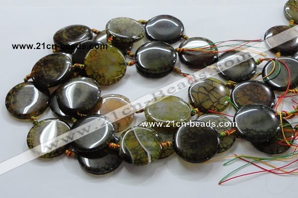 CAG256 15.5 inches 35mm coin dragon veins agate gemstone beads