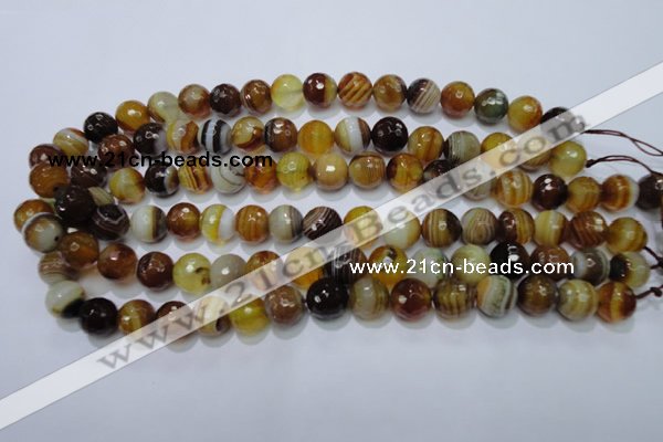 CAG2713 15.5 inches 10mm faceted round yellow line agate beads