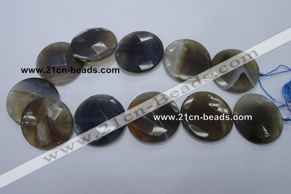 CAG2727 15.5 inches 35mm faceted coin grey line agate beads