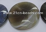 CAG2728 15.5 inches 40mm faceted coin grey line agate beads