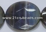 CAG2729 15.5 inches 50mm faceted coin grey line agate beads