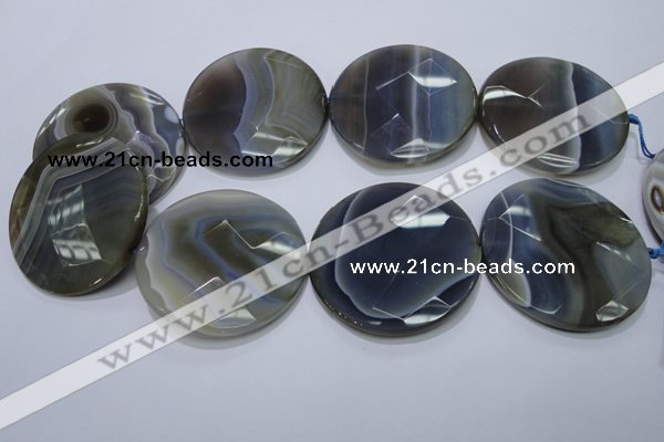 CAG2729 15.5 inches 50mm faceted coin grey line agate beads