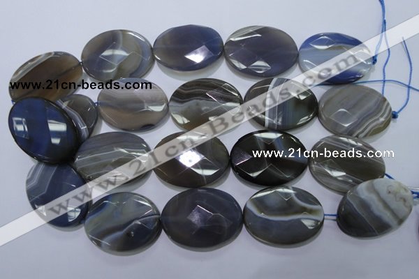 CAG2738 15.5 inches 30*40mm faceted oval grey line agate beads