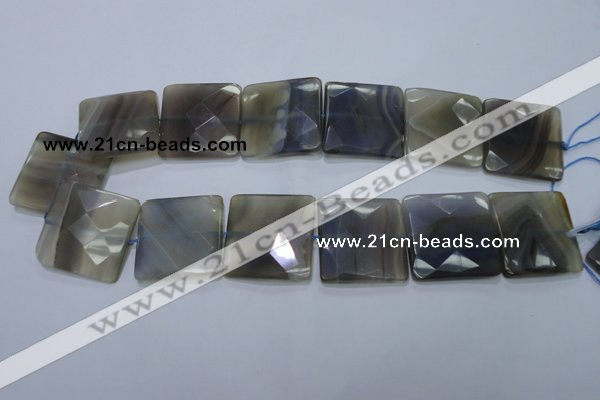 CAG2746 15.5 inches 30*30mm faceted square grey line agate beads