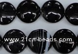 CAG2909 15.5 inches 16mm flat round black line agate beads