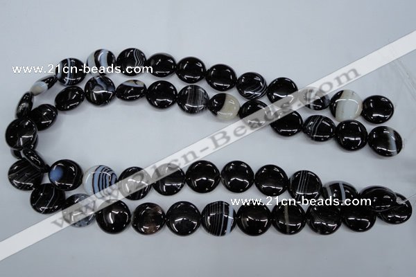 CAG2909 15.5 inches 16mm flat round black line agate beads