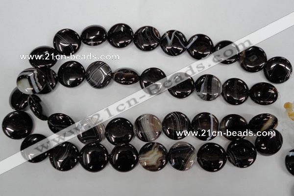 CAG2911 15.5 inches 20mm flat round black line agate beads